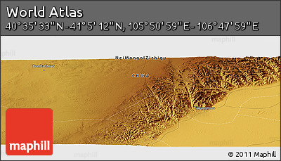 Physical Panoramic Map of the Area around 40° 50' 23" N, 106° 19' 29" E