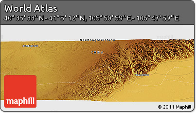 Physical Panoramic Map of the Area around 40° 50' 23" N, 106° 19' 29" E