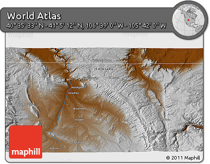 Physical 3D Map of the Area around 40° 50' 23" N, 106° 10' 30" W
