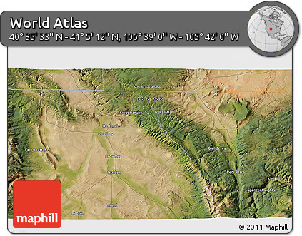 Satellite 3D Map of the Area around 40° 50' 23" N, 106° 10' 30" W
