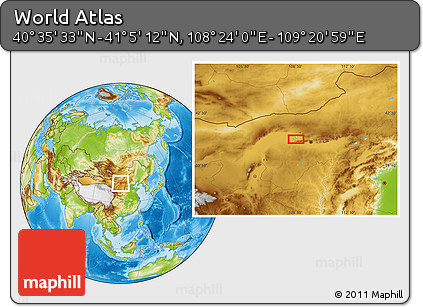 Physical Location Map of the Area around 40° 50' 23" N, 108° 52' 30" E