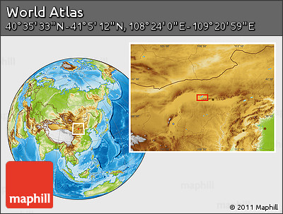 Physical Location Map of the Area around 40° 50' 23" N, 108° 52' 30" E