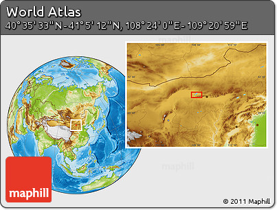 Physical Location Map of the Area around 40° 50' 23" N, 108° 52' 30" E