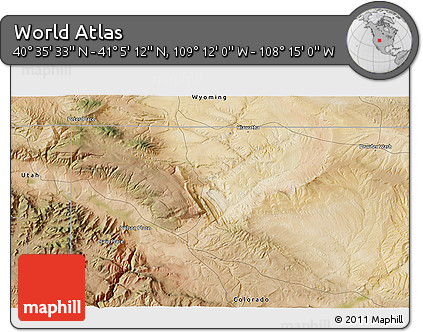 Satellite 3D Map of the Area around 40° 50' 23" N, 108° 43' 29" W