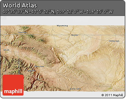 Satellite 3D Map of the Area around 40° 50' 23" N, 108° 43' 29" W