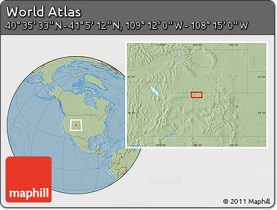 Savanna Style Location Map of the Area around 40° 50' 23" N, 108° 43' 29" W, hill shading