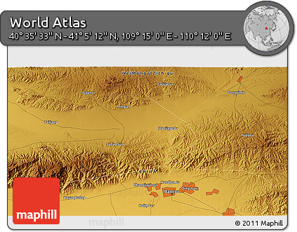 Physical 3D Map of the Area around 40° 50' 23" N, 109° 43' 29" E