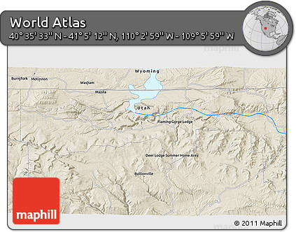 Shaded Relief 3D Map of the Area around 40° 50' 23" N, 109° 34' 29" W