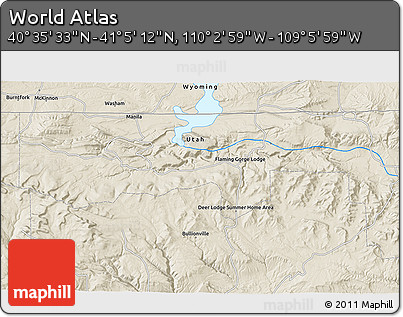 Shaded Relief 3D Map of the Area around 40° 50' 23" N, 109° 34' 29" W