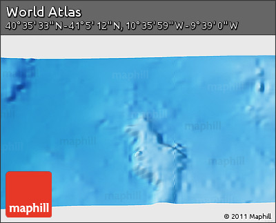 Physical 3D Map of the Area around 40° 50' 23" N, 10° 7' 30" W