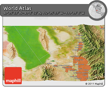 Satellite 3D Map of the Area around 40° 50' 23" N, 112° 7' 30" W