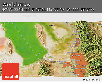 Satellite 3D Map of the Area around 40° 50' 23" N, 112° 7' 30" W