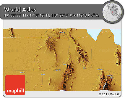 Physical 3D Map of the Area around 40° 50' 23" N, 112° 58' 29" W