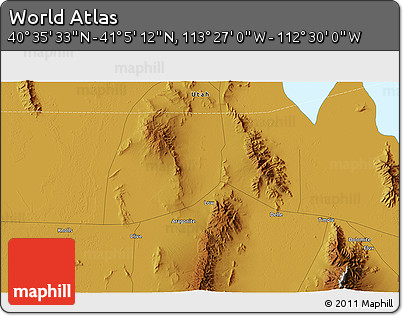 Physical 3D Map of the Area around 40° 50' 23" N, 112° 58' 29" W