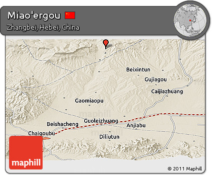 Shaded Relief Panoramic Map of Miao'ergou