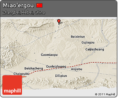 Shaded Relief Panoramic Map of Miao'ergou