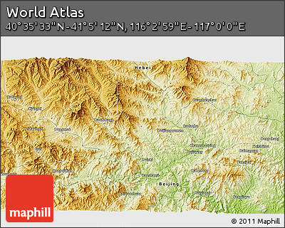 Physical 3D Map of the Area around 40° 50' 23" N, 116° 31' 30" E