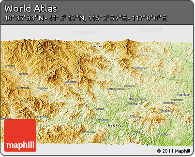 Physical 3D Map of the Area around 40° 50' 23" N, 116° 31' 30" E