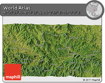 Satellite 3D Map of the Area around 40° 50' 23" N, 116° 31' 30" E