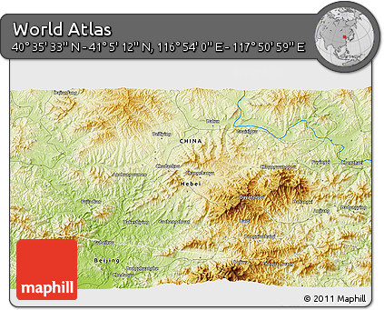 Physical 3D Map of the Area around 40° 50' 23" N, 117° 22' 30" E