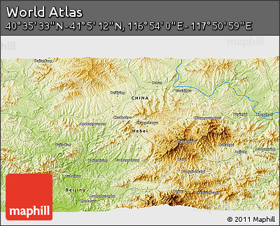 Physical 3D Map of the Area around 40° 50' 23" N, 117° 22' 30" E