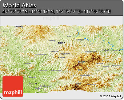 Physical 3D Map of the Area around 40° 50' 23" N, 117° 22' 30" E