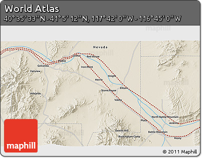Shaded Relief 3D Map of the Area around 40° 50' 23" N, 117° 13' 29" W