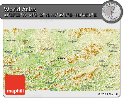 Physical 3D Map of the Area around 40° 50' 23" N, 118° 13' 29" E