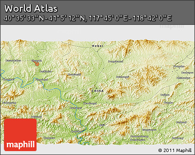Physical 3D Map of the Area around 40° 50' 23" N, 118° 13' 29" E