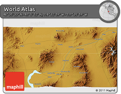 Physical 3D Map of the Area around 40° 50' 23" N, 118° 4' 29" W