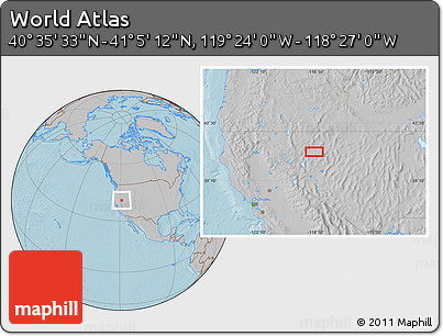 Gray Location Map of the Area around 40° 50' 23" N, 118° 55' 30" W, hill shading