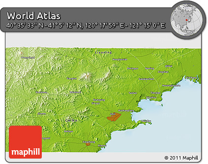 Physical 3D Map of the Area around 40° 50' 23" N, 120° 46' 30" E