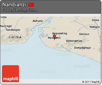 Shaded Relief Panoramic Map of Nandianzi