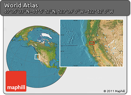 Satellite Location Map of the Area around 40° 50' 23" N, 123° 10' 30" W