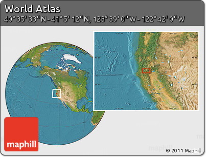 Satellite Location Map of the Area around 40° 50' 23" N, 123° 10' 30" W