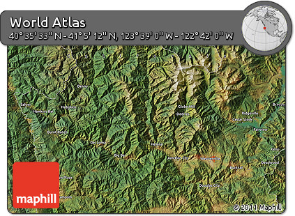 Satellite Map of the Area around 40° 50' 23" N, 123° 10' 30" W