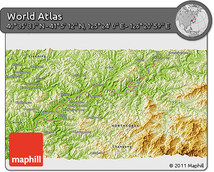 Physical 3D Map of the Area around 40° 50' 23" N, 125° 52' 30" E
