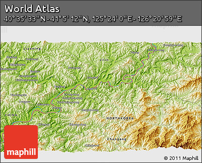 Physical 3D Map of the Area around 40° 50' 23" N, 125° 52' 30" E