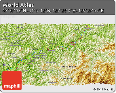 Physical 3D Map of the Area around 40° 50' 23" N, 125° 52' 30" E