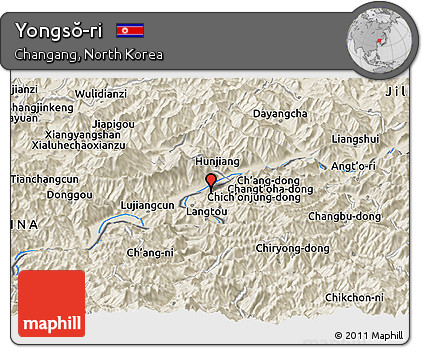 Shaded Relief Panoramic Map of Yongsŏ-ri