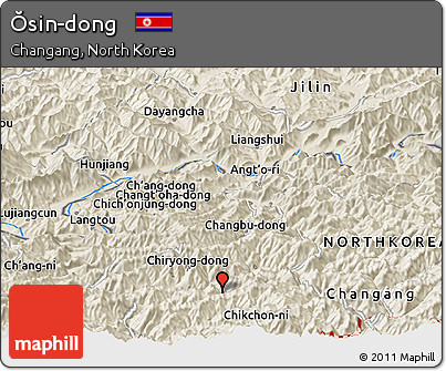 Shaded Relief Panoramic Map of Ŏsin-dong