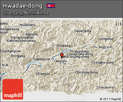 Shaded Relief Panoramic Map of Hwadae-dong