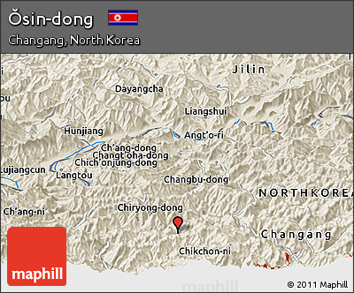 Shaded Relief Panoramic Map of Ŏsin-dong