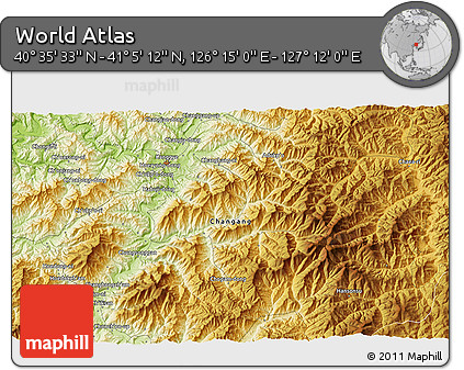 Physical 3D Map of the Area around 40° 50' 23" N, 126° 43' 29" E