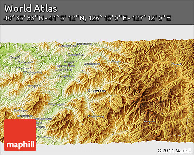 Physical 3D Map of the Area around 40° 50' 23" N, 126° 43' 29" E