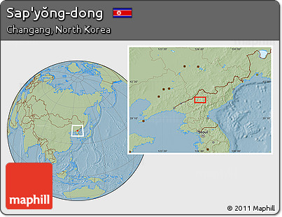 Savanna Style Location Map of Sap'yŏng-dong, hill shading