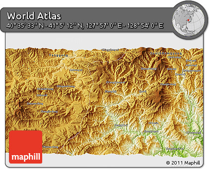 Physical 3D Map of the Area around 40° 50' 23" N, 128° 25' 30" E