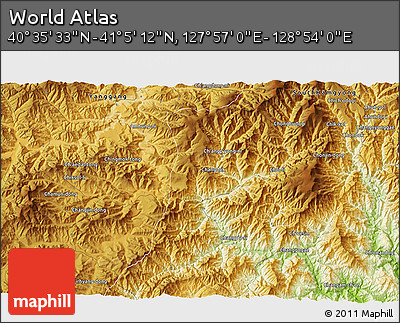 Physical 3D Map of the Area around 40° 50' 23" N, 128° 25' 30" E