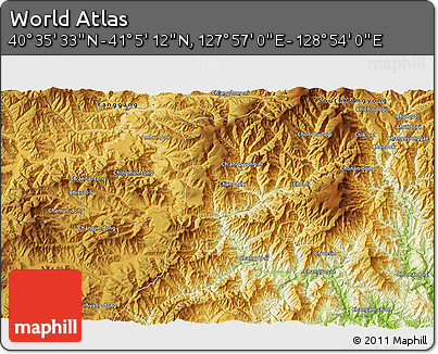 Physical 3D Map of the Area around 40° 50' 23" N, 128° 25' 30" E