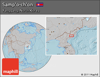 Gray Location Map of Samp'o-ch'on, hill shading